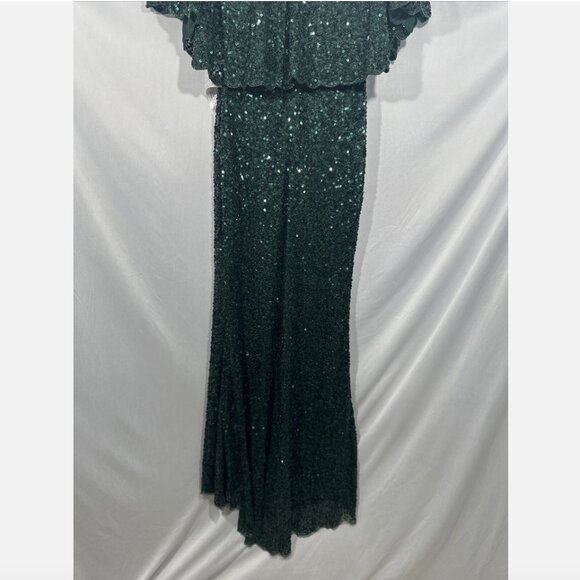 NWT $698 Mac Duggal [ 4 ] Sequined V Neck Cape Sleeve‎ Beaded Gown Green #Q745 - Picture 15 of 16